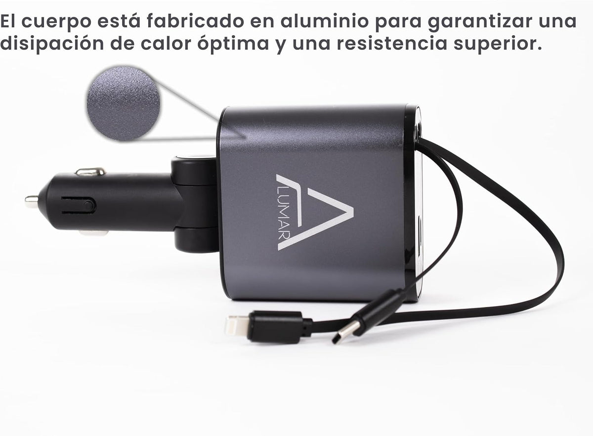 4 Fast Charging Ports with 80cm Retractable Cables