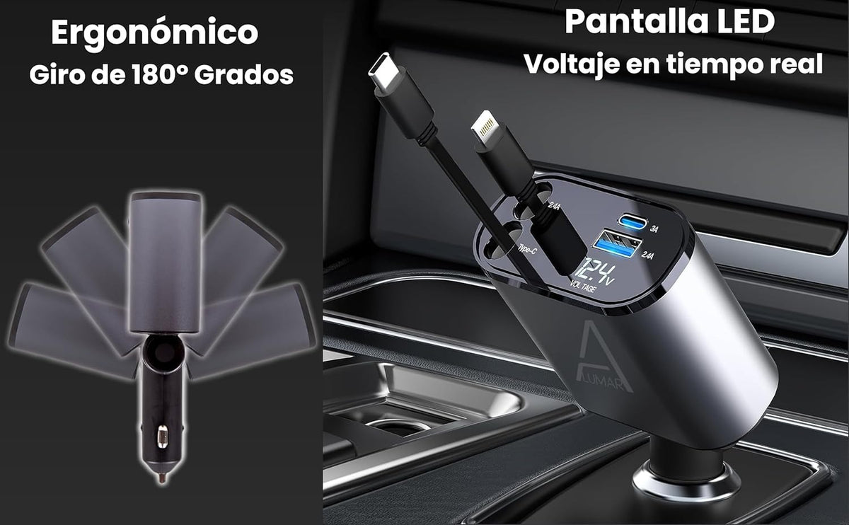 4 Fast Charging Ports with 80cm Retractable Cables